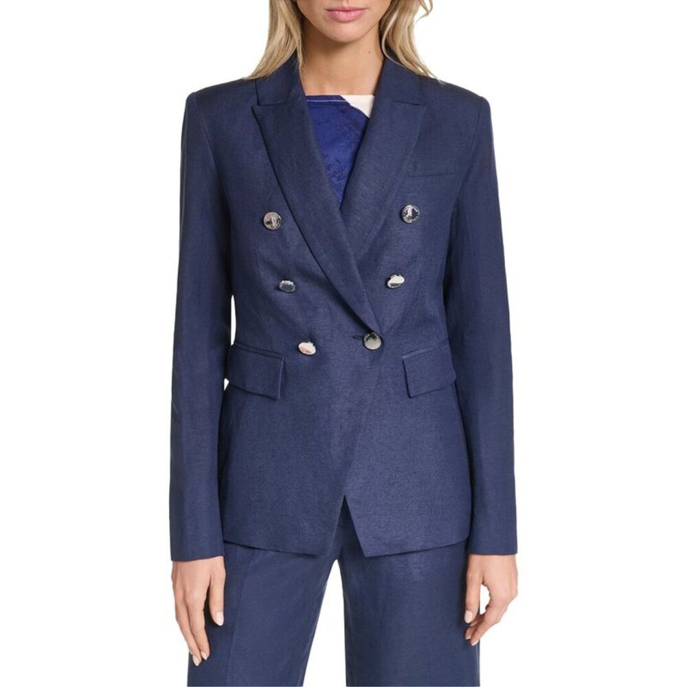 Halston Womens Linen Double Breasted Linen-Blend Blazer